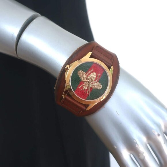 Gucci Le Marche des Merveilles Bee Watch Brown Leather Strap - Picture 2 of 11